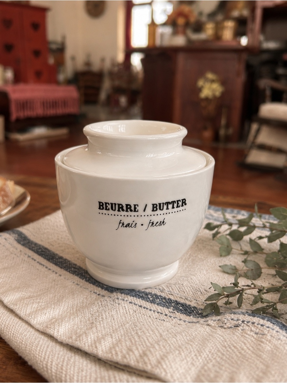 Stokes French Butter Bell Ceramic‎ Butter Keeper Farmhouse Kitchen Decor White